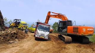 Saving Hot Asphalt! 20-Ton Excavator Pushes Trapped Dump Truck Uphill screenshot 5