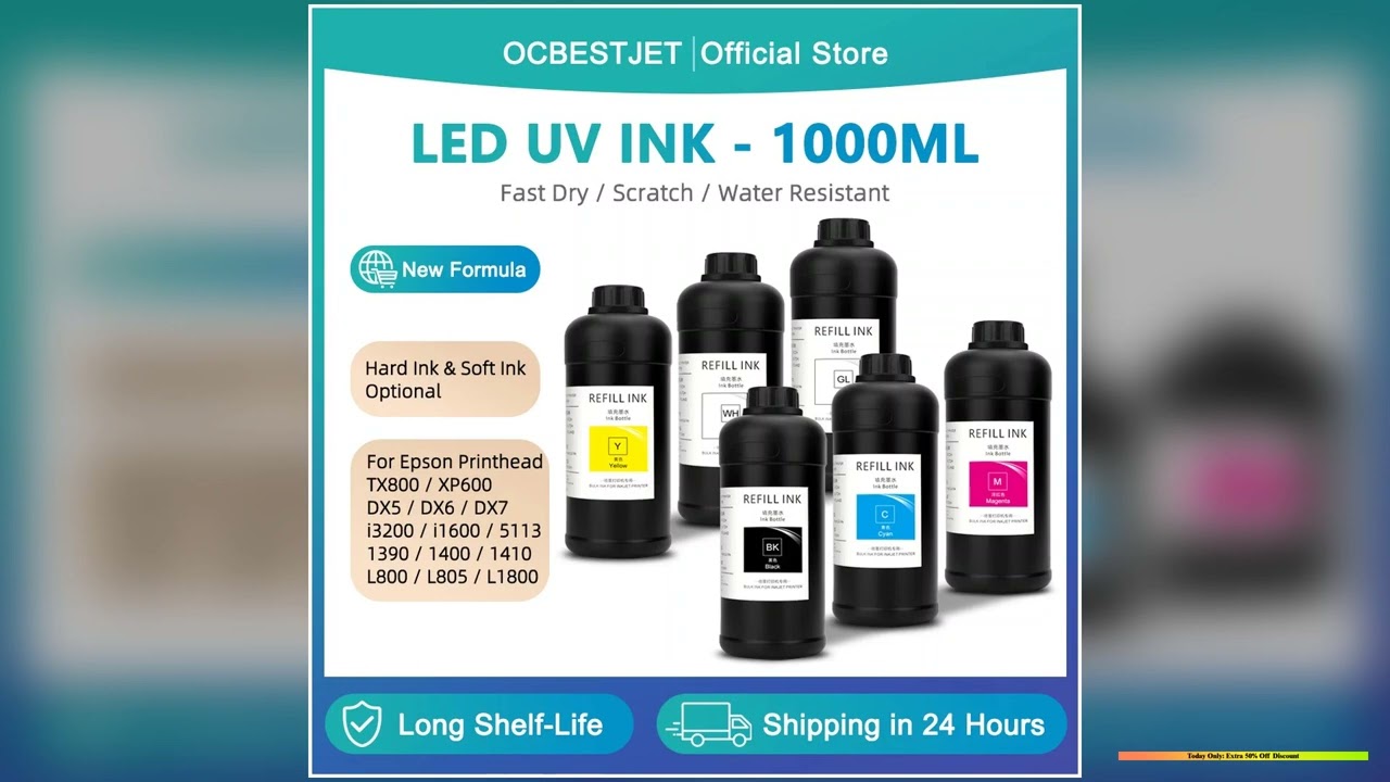 1000ML UV Ink For TX800 XP600 DX5 DX6 DX7 i3200 i1600 5113 4720 1390 1400 1410 L800 L805 L1800