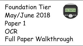 May/June maths paper 1 foundation OCR GCSE walkthrough