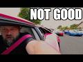 I try driving his Lamborghini - too big
