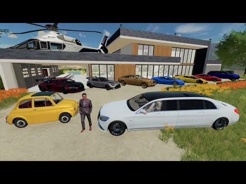 Millionaire buys Mansion full of Lamborghinis and Monster Trucks | Farming Simulator 22