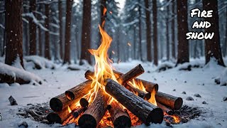 Relaxing sounds of fire in nature and snowy forest  crackling sound of fire.