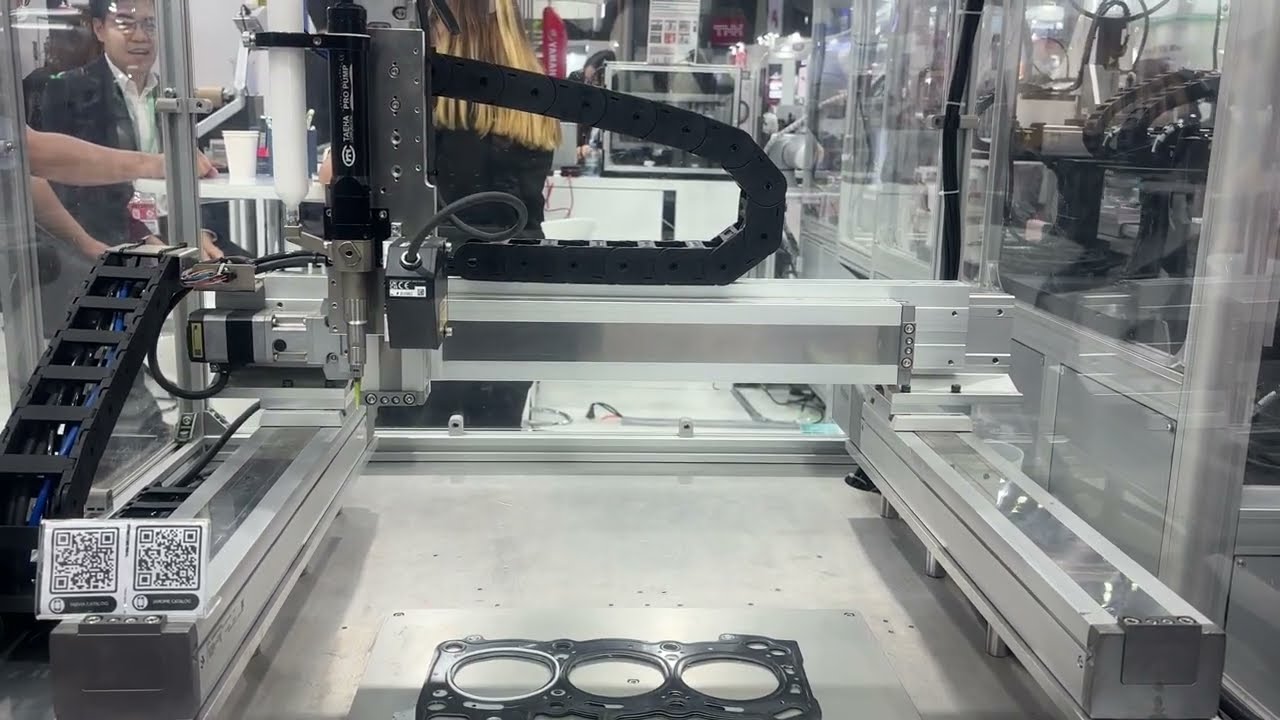 Gasket dispensing - TAEHA pump dispenser integrated with JANOME cartesian robot and height sensor