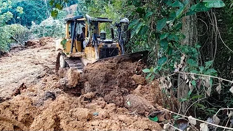 CAT DOZER D6R XL Working Cutting Hill To Make New Road In The Mountain