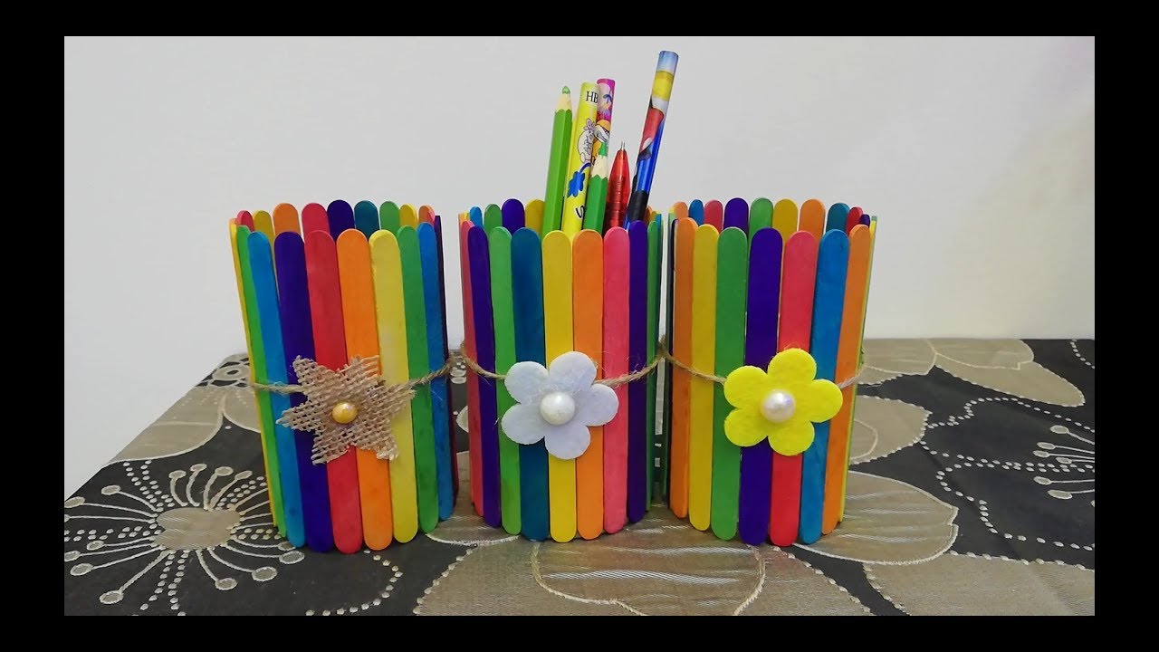 Make Your Own Popsicle Stick Pen pencil Holder YouTube make-your-own-popsicle-stick-pen-pencil-holder-youtube