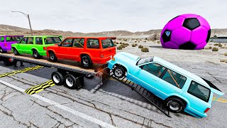 Flatbed Trailer Cars Transportation with Truck | Pathole vs Car | BeamNG drive NBG #272