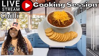 Gina young live cooking session cooking homemade chili and cornbread pull up