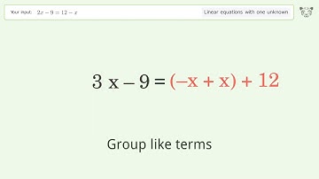 Solve 2x-9=12-x: Linear Equation Video Solution | Tiger Algebra