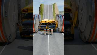 Double School Bus &amp; Ambulance vs Giant Bollards - BeamNG.Drive