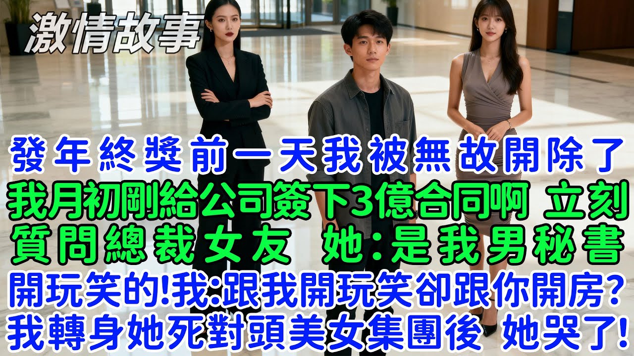 發年終獎前一天我被無故開除了，可我月初剛給公司簽下3億合同啊，我立刻質問總裁女友！她：是我男秘書跟你開玩笑的！我：跟我開玩笑卻跟你開房？我轉身投入她死對頭美女集團後，她哭了！