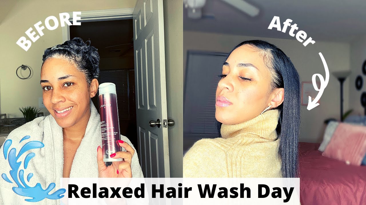 RELAXED HAIR WASH DAY ROUTINE | PRODUCTS THAT HELPED STRENGTHEN MY ...