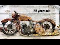 Restoration Abandoned Old Motorcycle JAWA from 1960s - two stroke engine