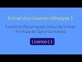 Fonctions Réciproques Calcul de Limites Formule de Taylor Convexité Extrait d'un Examen d'Analyse 1