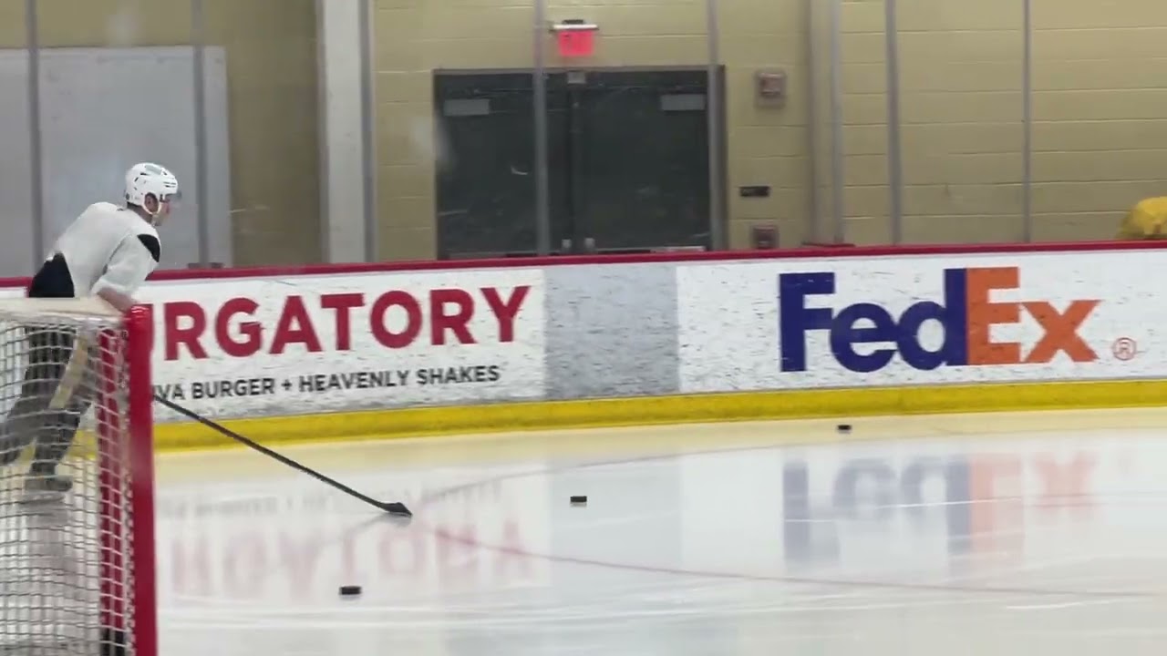 Injured defenseman Ryan Shea having an on-ice workout today.