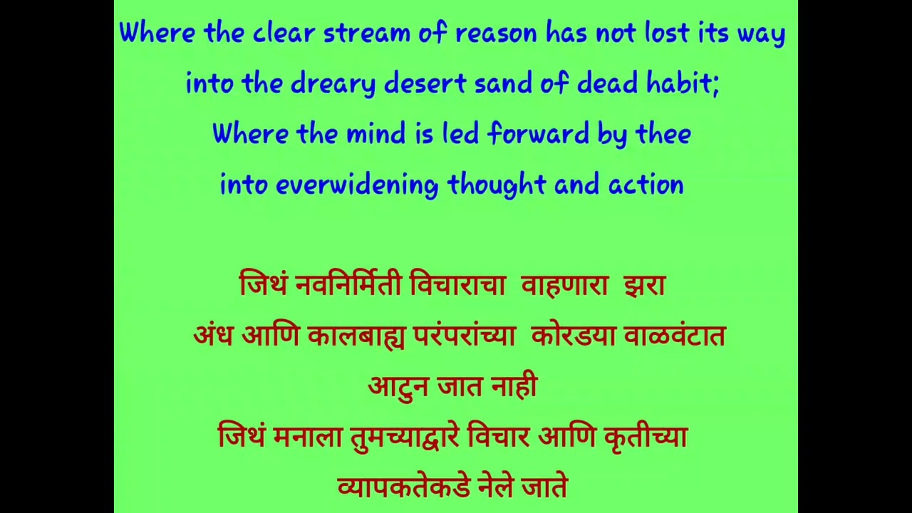 Marathi Translation of the poem Where the Mind is Without Fear by