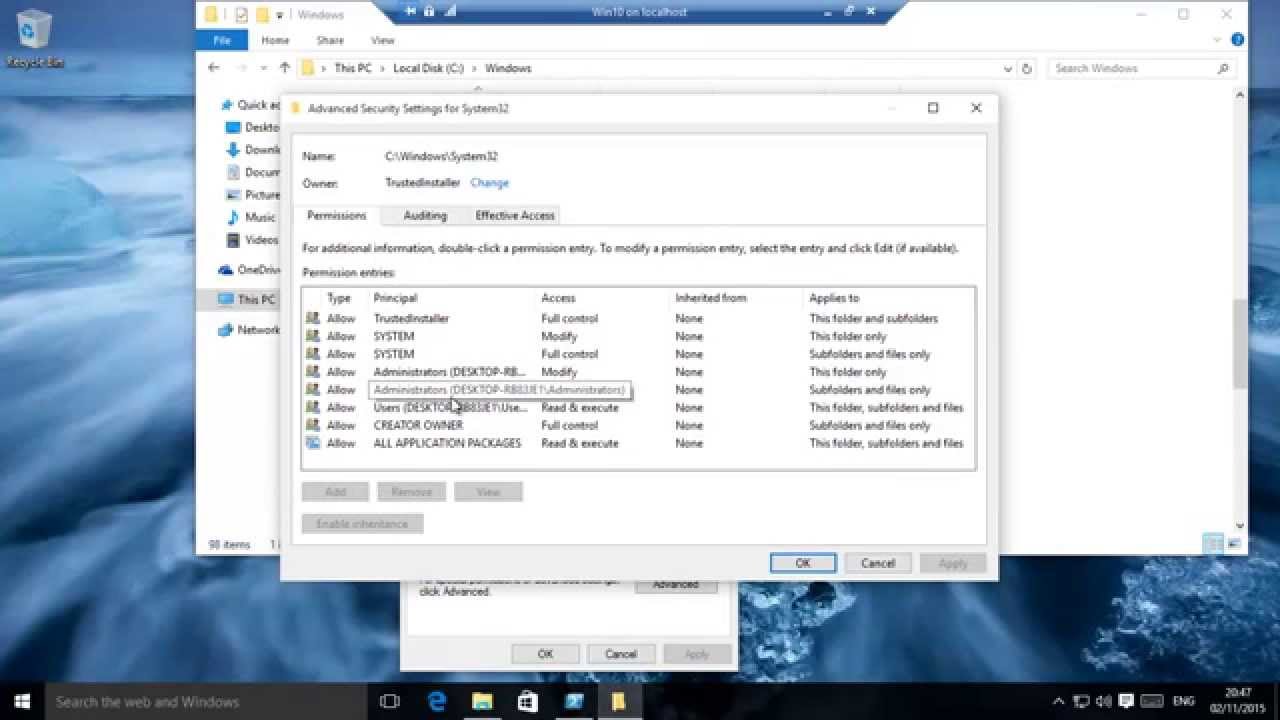 Windows 10 And 8.1 Change System Files And Folder User Permissions ACL  YouTube