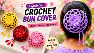 Download lagu How to make adjustable crochet bun cover  pearl gajra  easy crochet hair accessories #crochet 