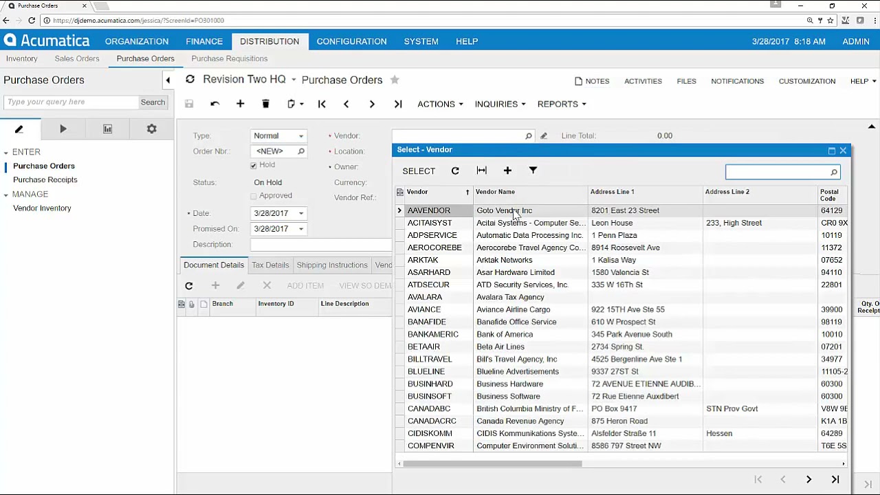 Acumatica Purchase Order Management