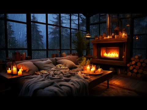 Rain x Thunderstorm With Lightning In A Cozy Hut With Lots Of Candles