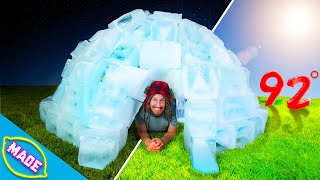 We Built an Igloo in the Middle of Summer and Slept In It! *24 Hour Overnight Challenge*