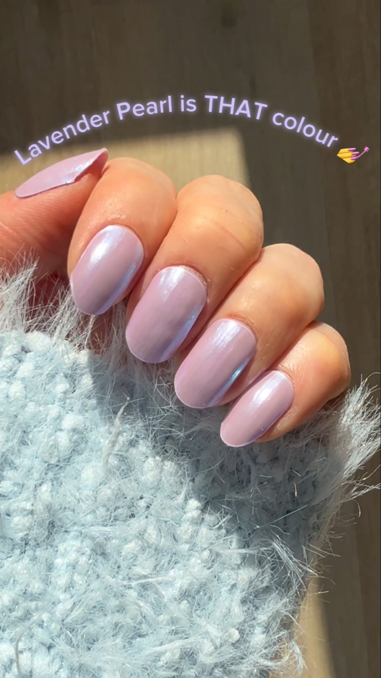 Lavender Pearl Semi-Cured Gel Nail Strips applied on real nails