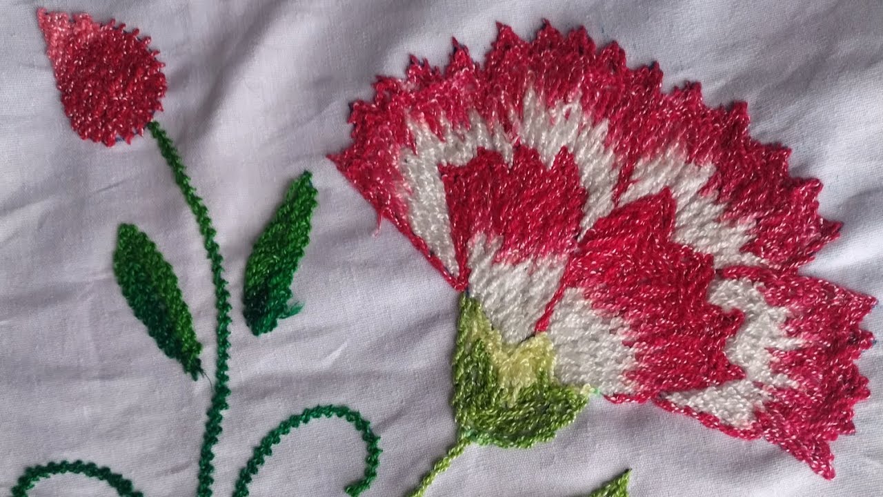 Bordando un clavel en puntada de torzal matizado 