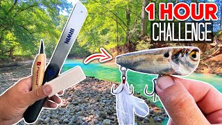 1 Hour River Bank Build to Catch Fishing CHALLENGE | Building My Bait from SCRATCH