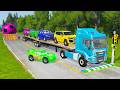 TRANSPORTING PIXAR CARS & FRUITS WITH COLORED & JOHN DEERE vs CLAAS vs TRACTORS - BeamNG.drive #983