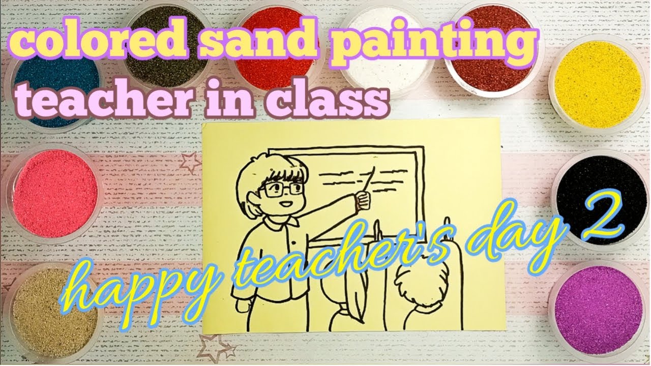 Colored sand painting teacher teach in class. Interactive class.