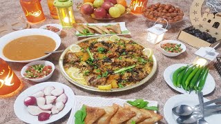 سفرة رمضان كاملة من حلويات وطبق رئيسي وشوربة ومقبلات (اكلات رمضانية )