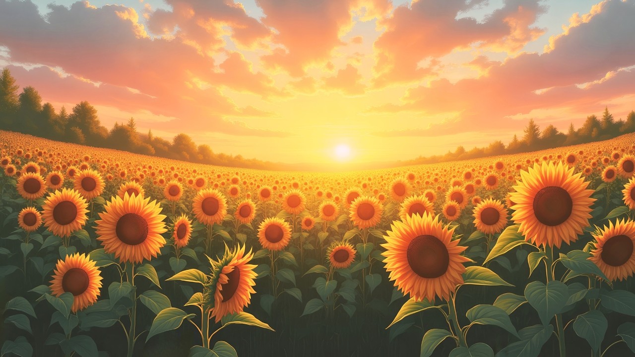 Sunflower Sea Golden Hour - 4K Ambient Background Art & 432Hz Focus Music
