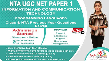 ADMISSIONS OPEN-NTA UGC NET PAPER-1 |INFORMATION AND COMMUNICATION TECHNOLOGY |PROGRAMMING LANGUAGES