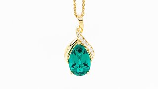 Gorgeous Emerald and Diamond Pendant with Pear-Shaped Chatham Emerald Center