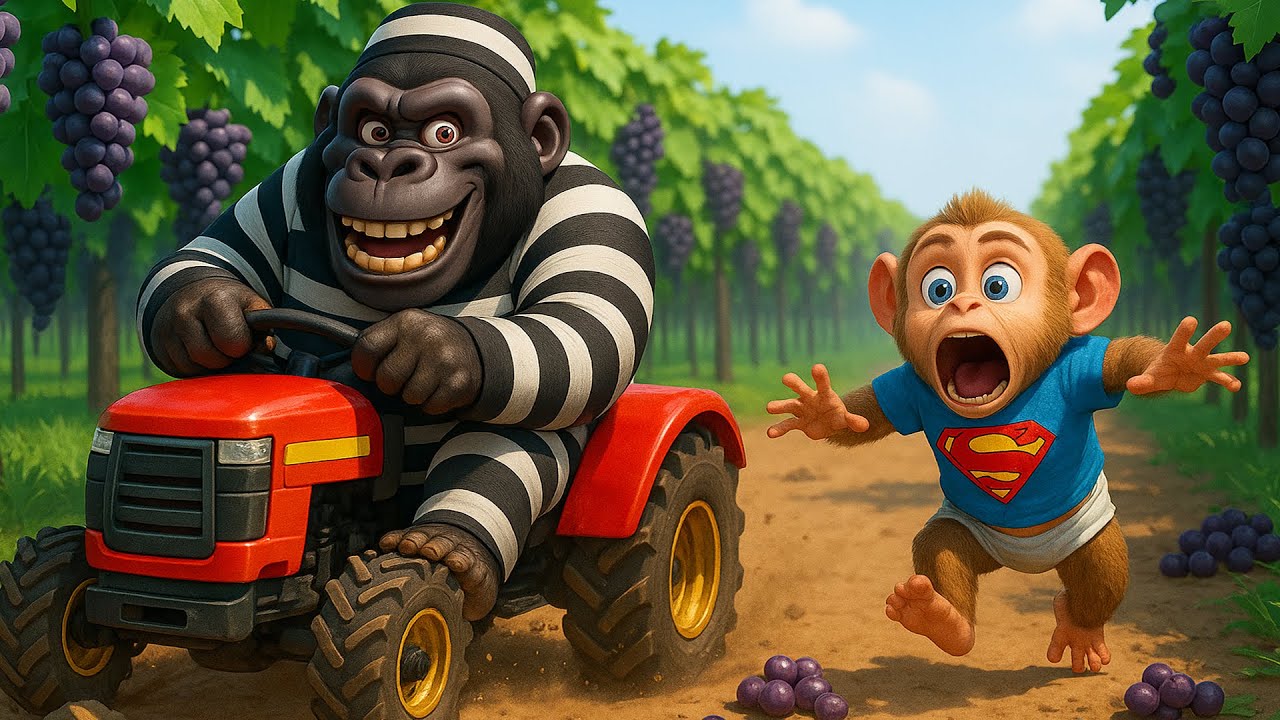 Monkey Ride Tractor The Monkey Drives a Tractor to Harvest Grapes and Catch a Sneaky Thief ...