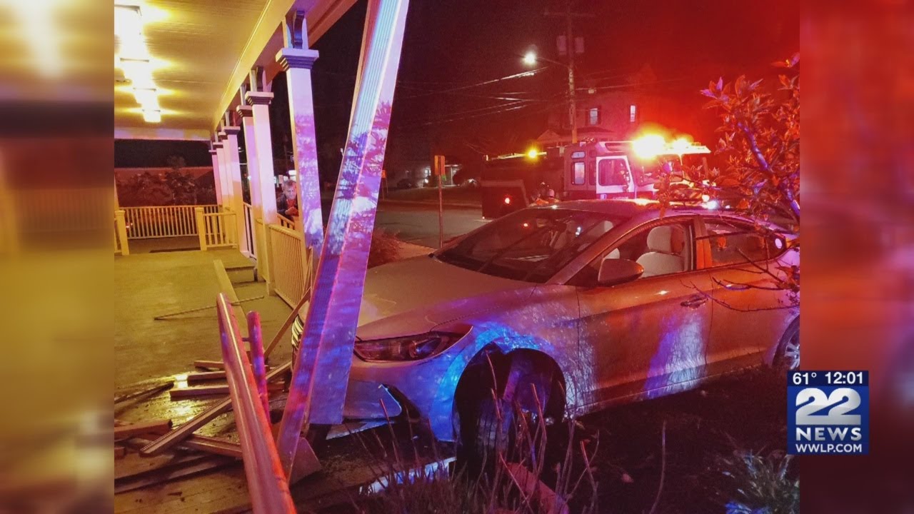 Northampton PD Car crashes into building after driver falls asleep at wheel YouTube