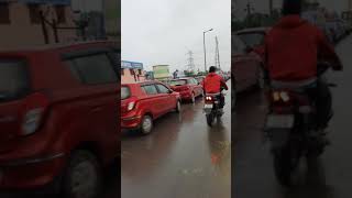 Vehicles are parked on the bridge due to flood warning in manali