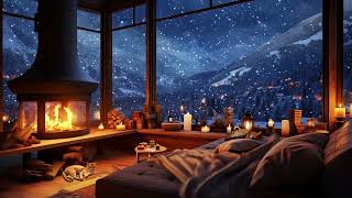 Snowstorm, Breathtaking View, Crackling Fire & Cats  Winter Ambience for Sleep, Relax or Study