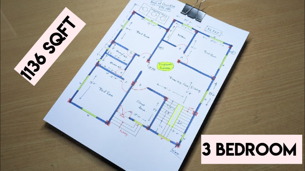 3-bedroom-house-plan-ii-3-bhk-ghar-ka-naksha-ii-32-x-40-sqft-home