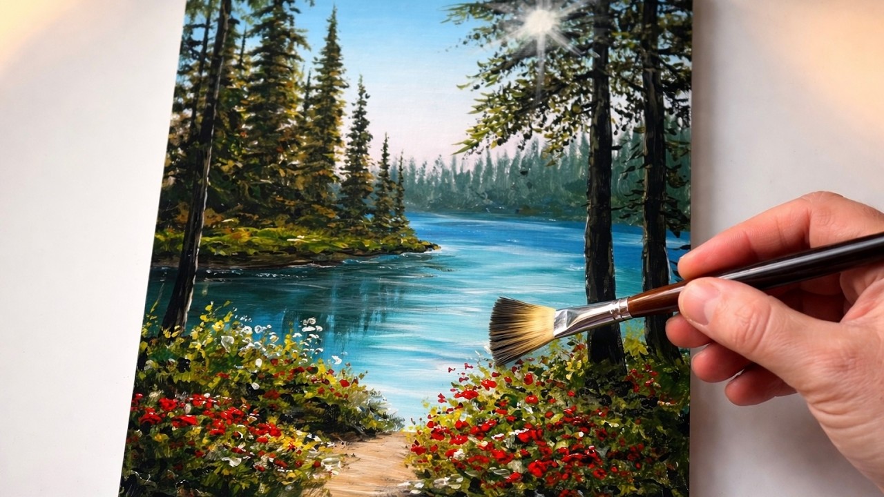 A Walk to Serenity / Calm Lake Landscape Acrylic Painting