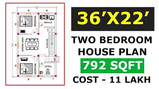 36x22 House Plan ll 36x22 Home Plan ll 792 Sq.Ft 2 Bedroom Small House Plan Design ll