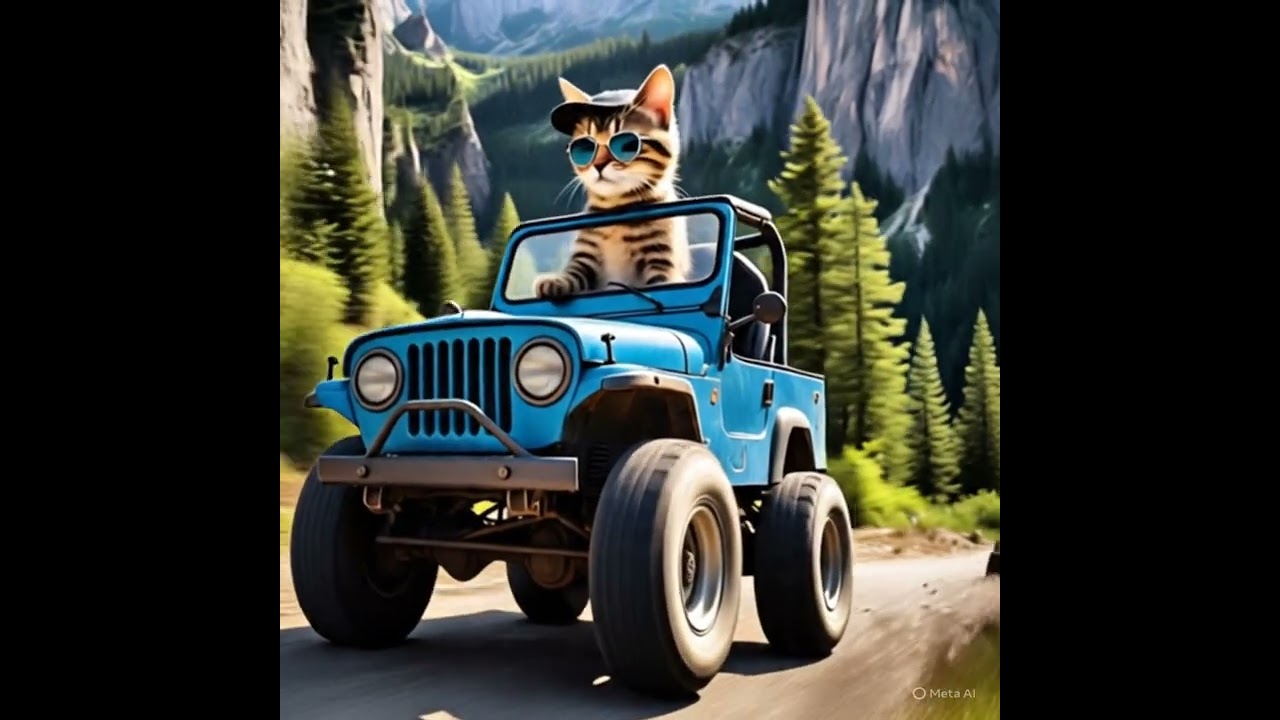 cat driving jeep 