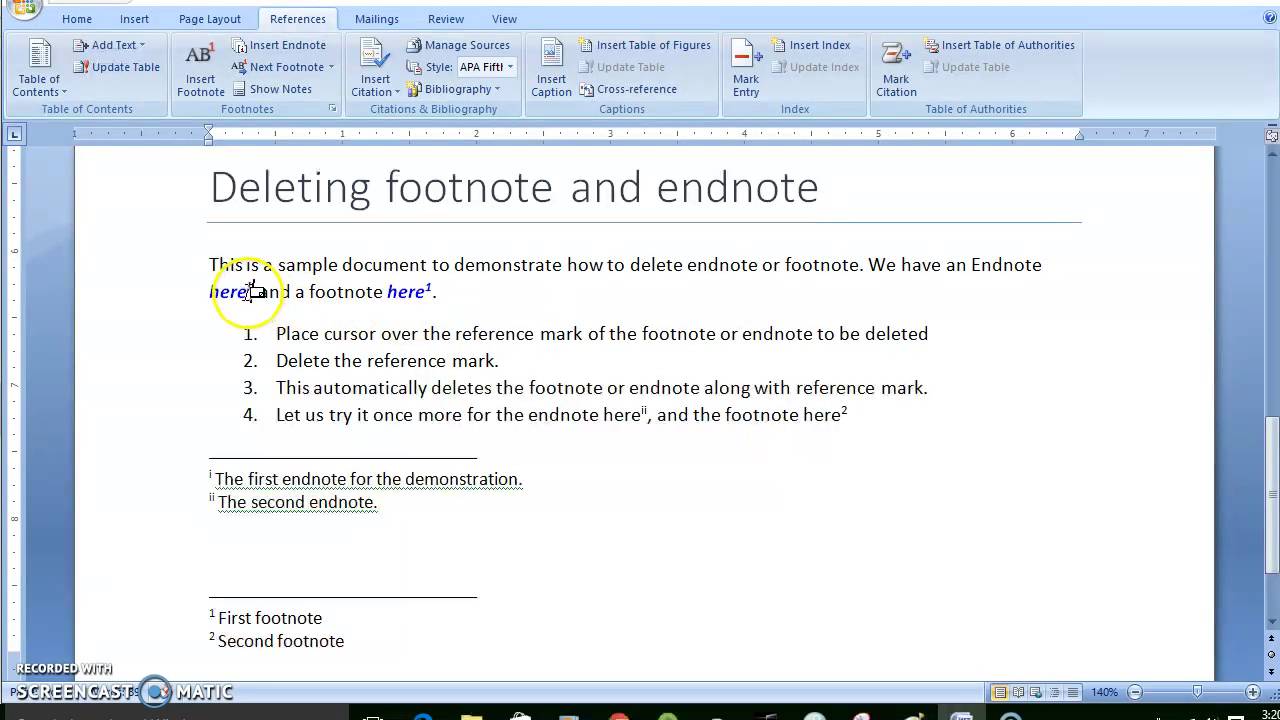 how to insert endnote in word