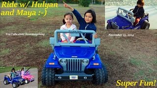 Hulyan & Maya Riding a Jeep Wrangler Power Wheels Ride-On by Fisher Price
