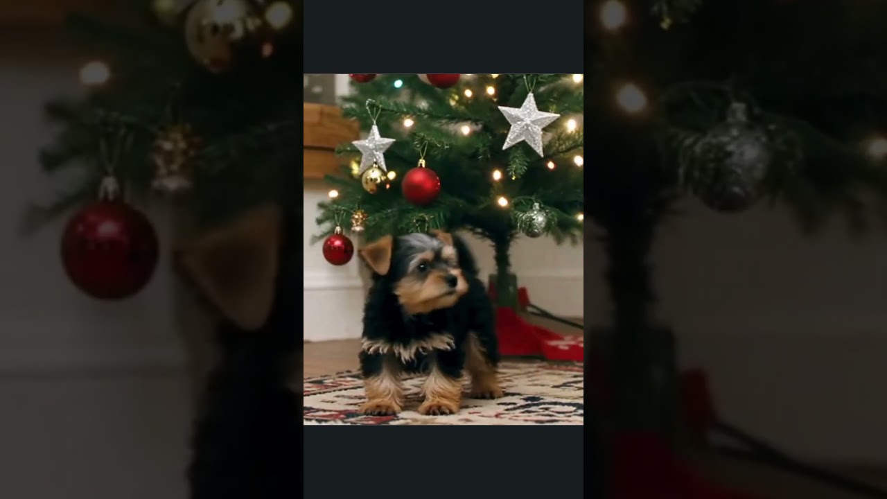 Standing By the Christmas Tree Yorkie Garden Flag 