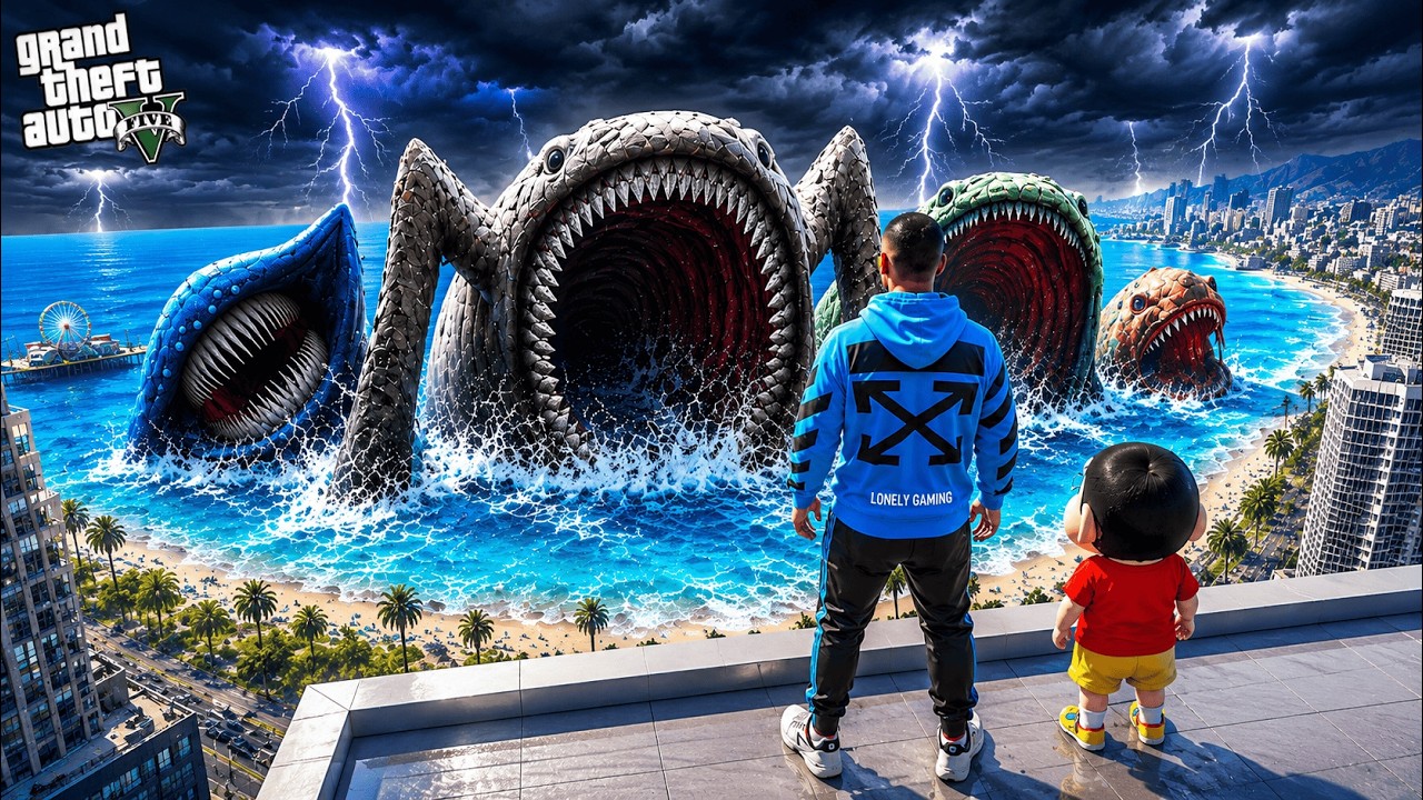 Franklin and Shinchan Hunting EVERY SEA MONSTER in GTA 5!
