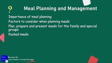 Meal Planning and Management | Intro | Form 3  Revision KCSE