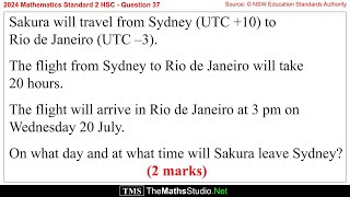 2024 HSC Maths Std 2 Q37 How to Solve Flight Time & UTC Time Zones Problem