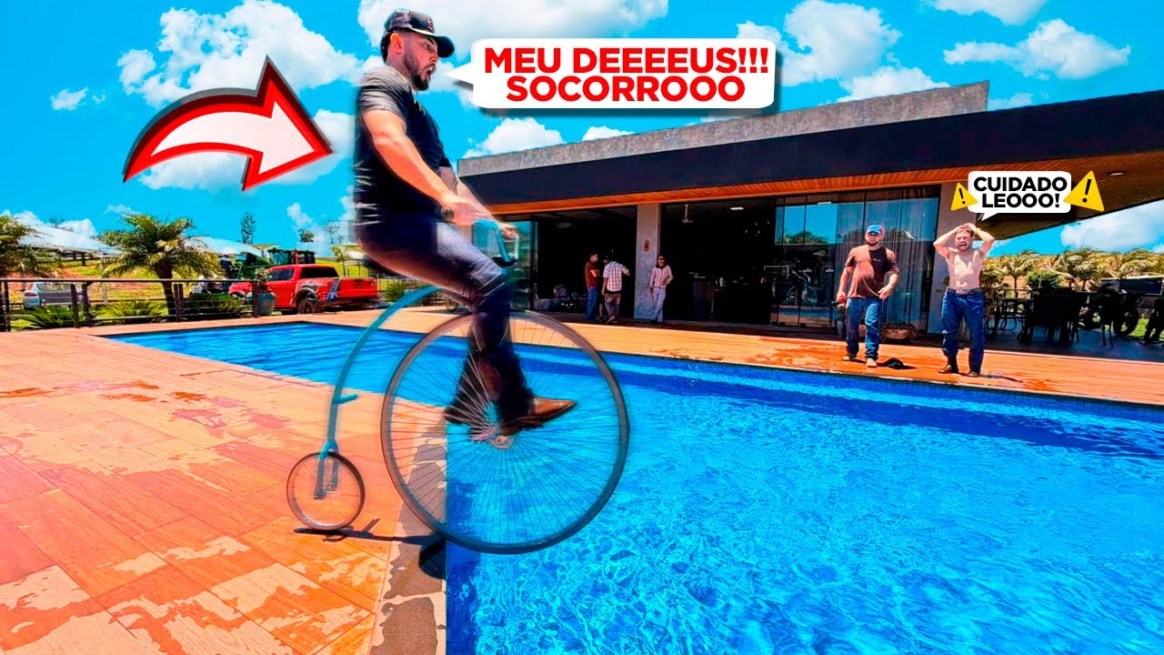 LÉO CAIU DE CARA NA PISCINA * MEUS AMIGOS ANDANDO NA BIKE PRE HISTORICA