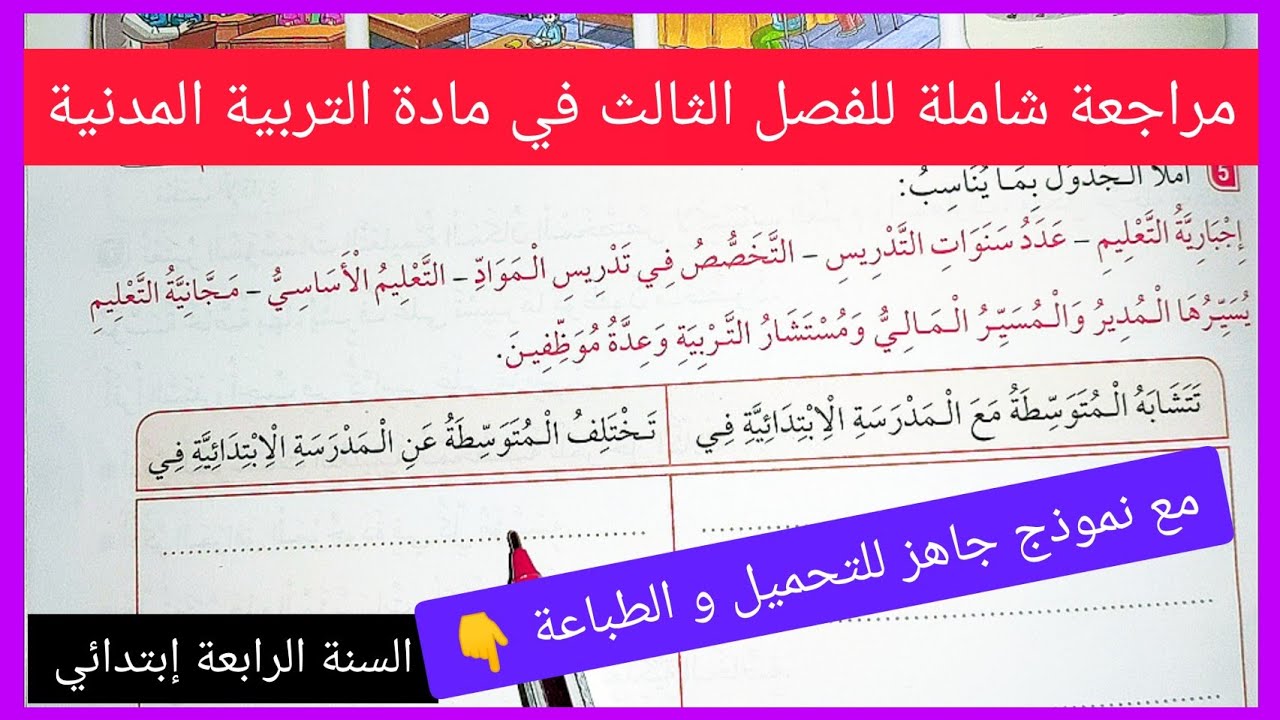 مراجعة شاملة للفصل الثالث في مادة التربية المدنية للسنة الرابعة إبتدائي