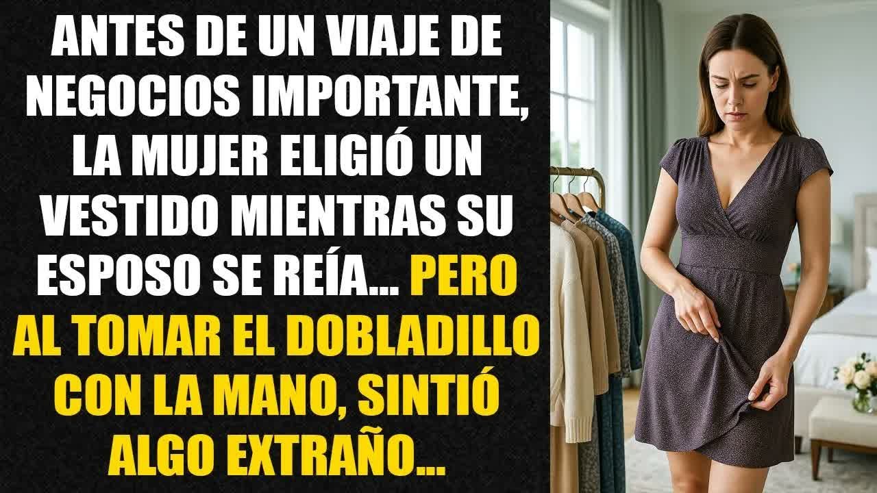 Antes de un viaje de negocios importante, la mujer eligió un vestido mientras su esposo se reí